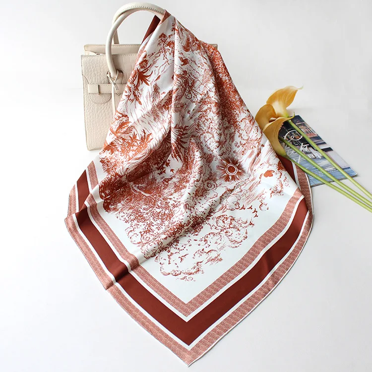 

New Brand Silk Scarf Digital Printed Women's Large Handkerchief Scarf Silk Twill Bandana Lady Summer Square Bag Wrap Shawls