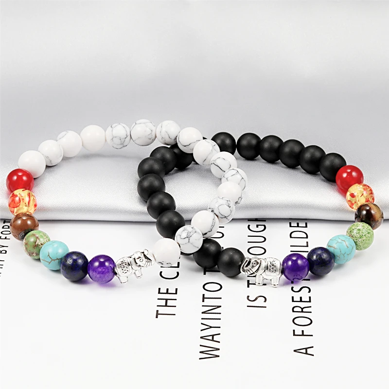 Мужской и женский браслет из 7 чакр с подвеской натурального камня лавы дерева