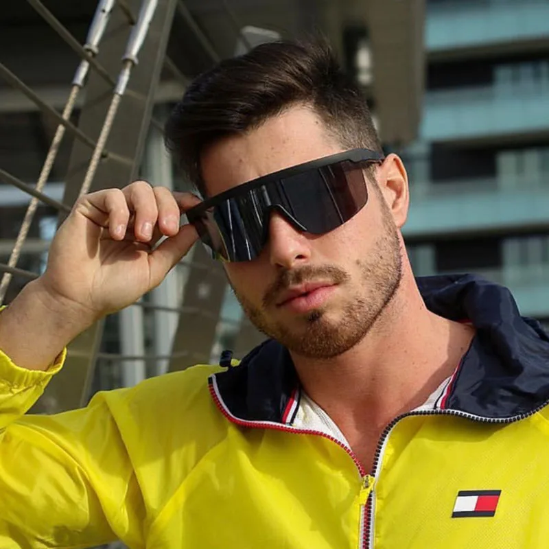 

Мужские солнцезащитные очки с поляризацией, ветрозащитные спортивные зеркальные очки большого размера с плоским верхом, TR90, 2023