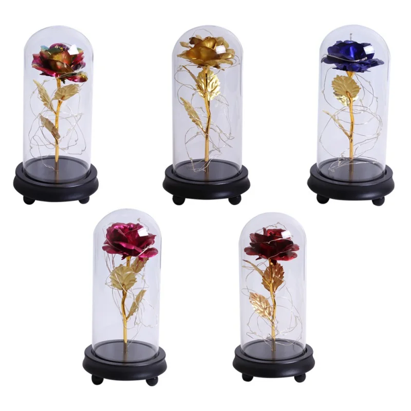 Eternal Flower Immortal Flora With LED Light String In Glass Dome On Wooden Base The Best Valentine's Day Gift For Women Girl | Дом и сад