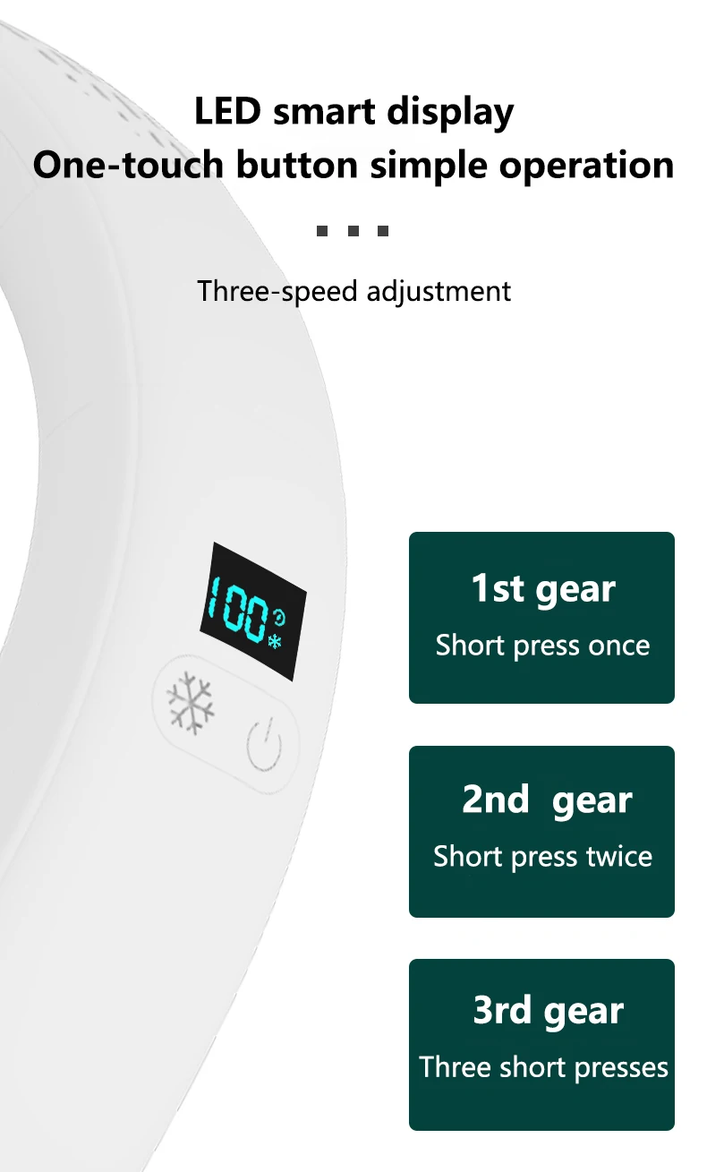 

Bladeless Hanging Neck Fan Ice-Feeling Portable USB Rechargeable Refrigeration Fan LCD Battery Digital Display