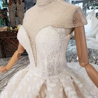 BGW HT4284 Illusion High-neck Wedding Dresses For Women Cap Sleeves Floor Length Dress Appliques Bead Hot Wedding Gown Ball Gown