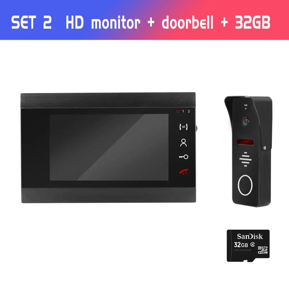 SET 2 960P HD видеодомофон проводной видео телефон двери для дома дверной Звонок камера с функцией обнаружения движения Запись Поддержка цифровой камеры видеонаблюдения - Цвет: SET 2