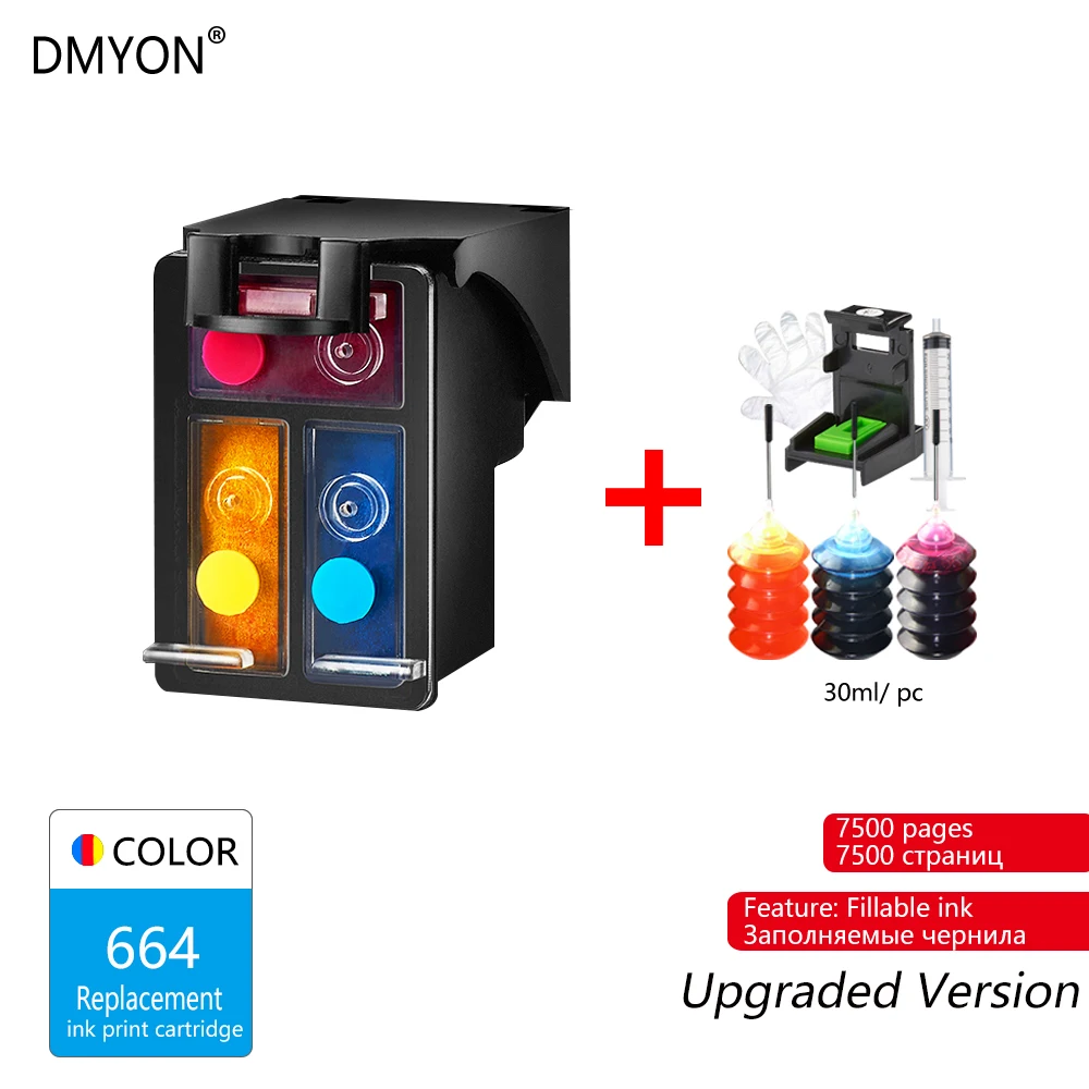 DMYON чернила 664XL перезаправляемый картридж Замена для hp 664 с чернилами hp DeskJet 1115 2135 3635 1118 2138 3636 3638 4536 4676 принтеры