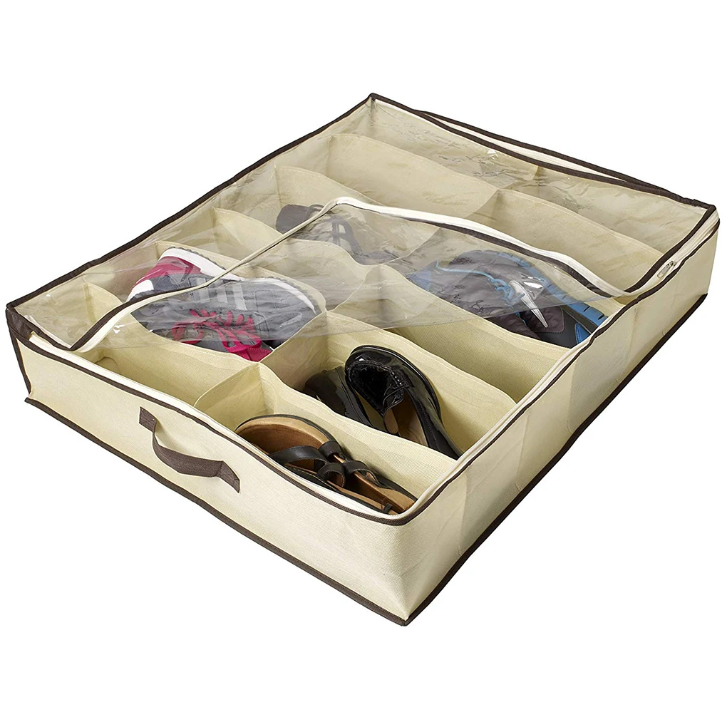 

2PCS Nonwoven Transparent Creative Shoes Cabinet Dust-Proof 12 Grids Shoes Storage Bag Shoes Organizer Holder Box Under Bed Bag