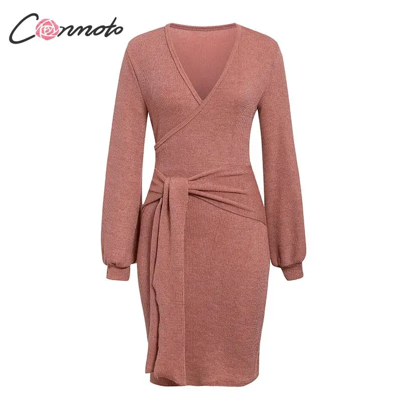 Conmoto сексуальное зимнее облегающее трикотажное платье для женщин с бантиком