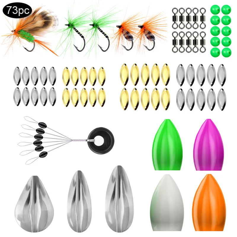 73 шт./лот крючки для ловли нахлыстом набор бросания блестки светящиеся