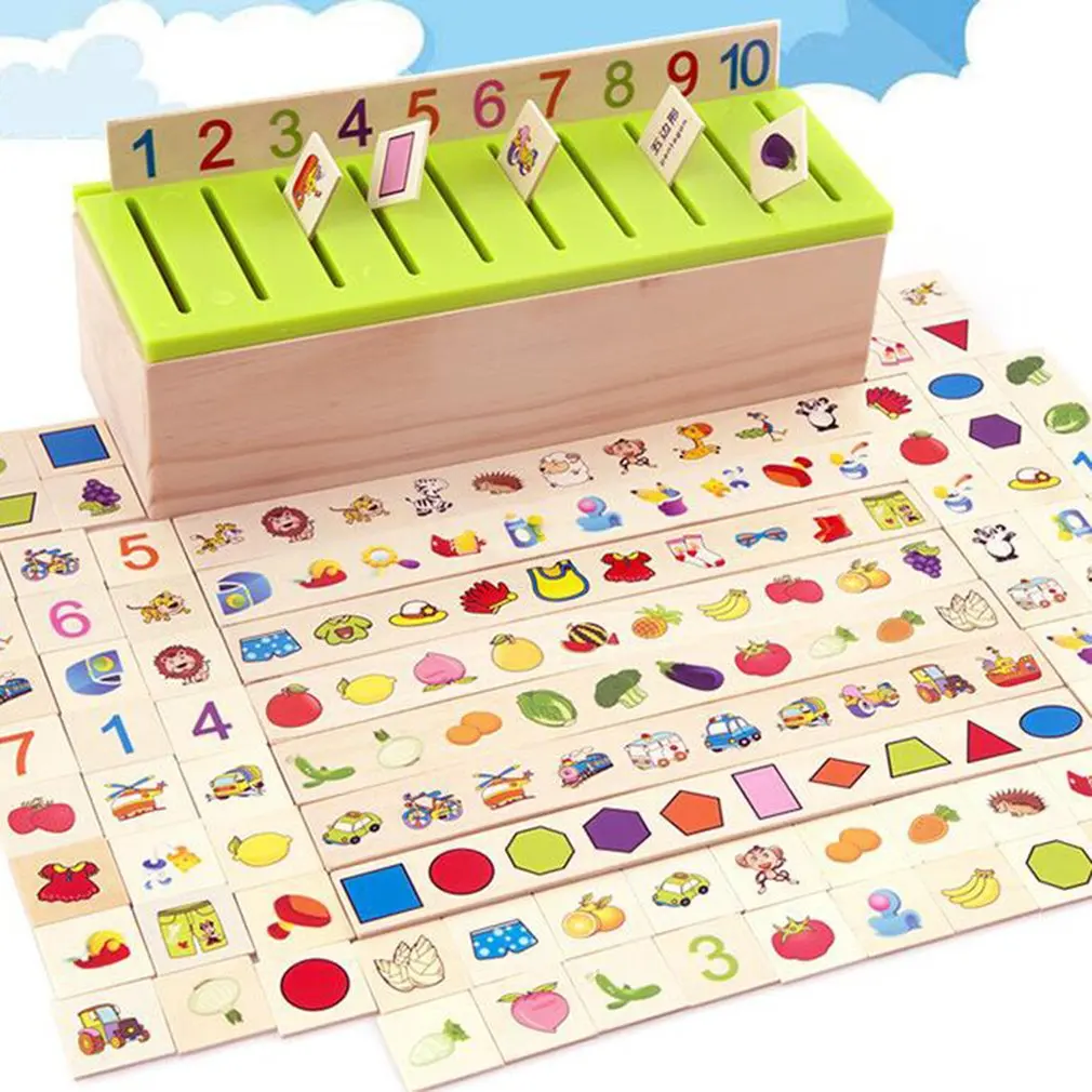 

Montessori Knowledge Classification Box Kids Wooden Toys Baby Early Learning Educational Toy Matching Category Boxes