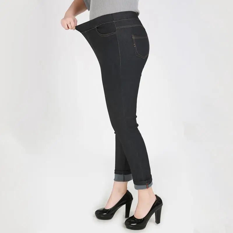 black 2XL-9XL, джинсы большого размера, осень размера плюс, Стрейчевые женские джинсовые штаны с высокой талией, женские 6XL 7XL, большой размер, узкие джинсовые брюки - Цвет: black