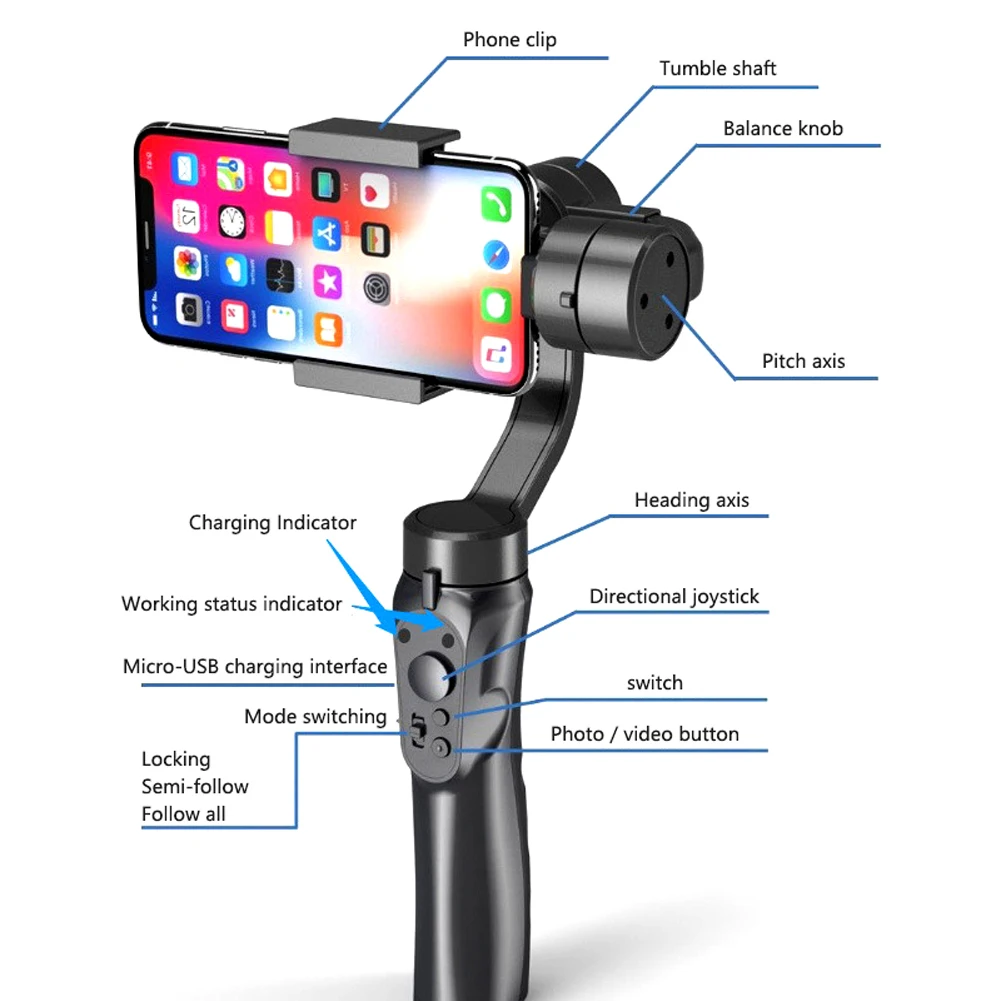 3-осевой ручной шарнирный стабилизатор с селфи-палкой Штатив для смартфона