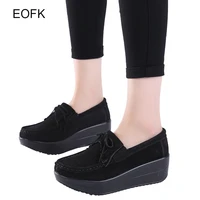 eofk women flats shoes platform genuine leather tassel knot slip on moccasins spring autumn new female suede woman loafers