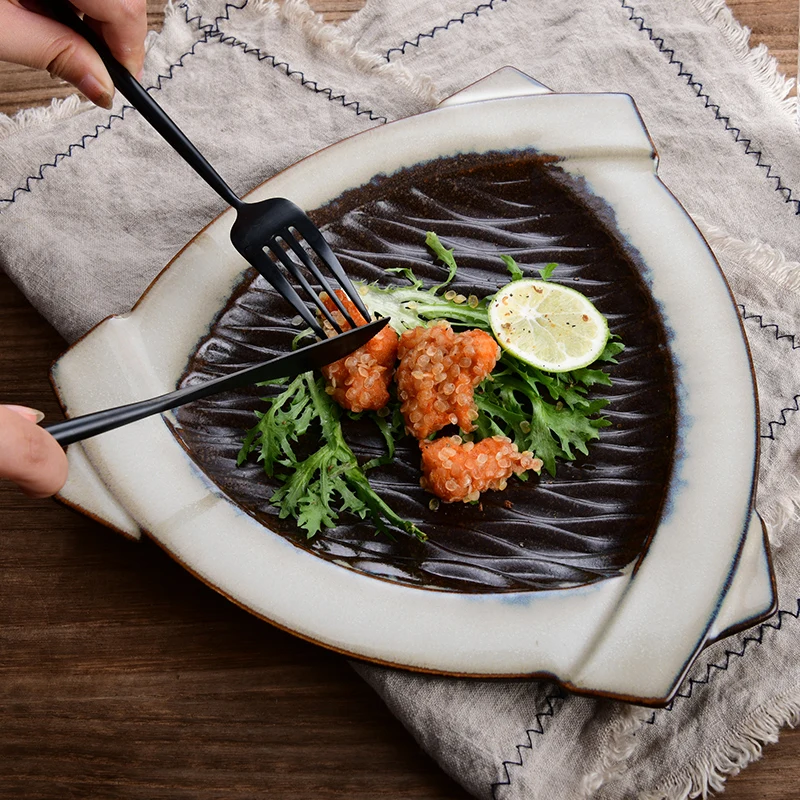 FANCITY Creative personality Japanese ancient kiln changed ceramic pottery characteristics restaurant tableware plate d | Дом и сад