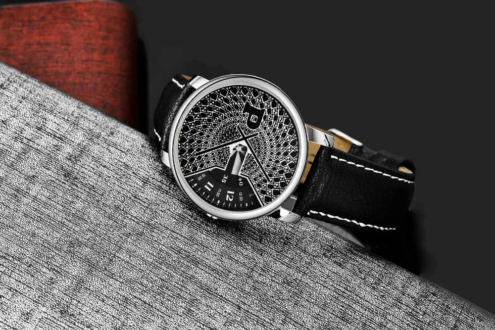 Часы наручные мужские с кожаным ремешком модные брендовые креативные