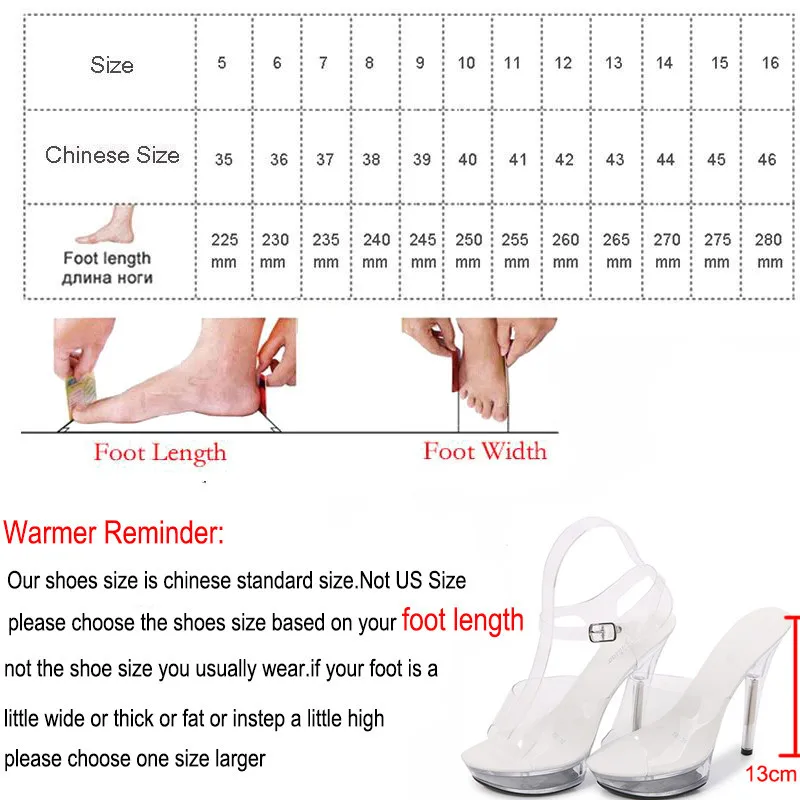 

Sexy Super High Heels 13CM Stiletto Platform Sandals Slippers Transparent Crystal Shoes Wedding Shoes Banquet Big Size 41 42 43