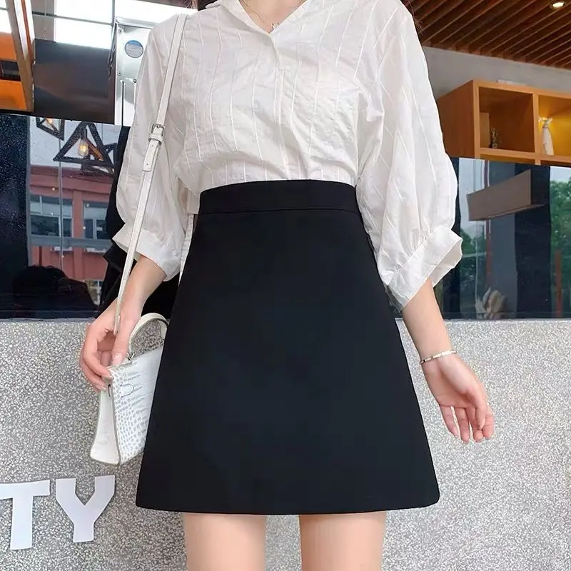 

2021 spring new simple solid color skirt women's high waist slim A-line skirt hip skirt Korean versatile short skirt