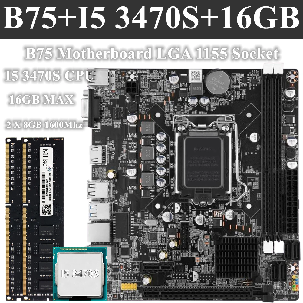 B75 LGA 1155 Материнская плата с процессором Intel Core I5 3470S 2 шт. 2x8 ГБ = 16 Гб 1600 МГц DDR3 ПАМЯТЬ