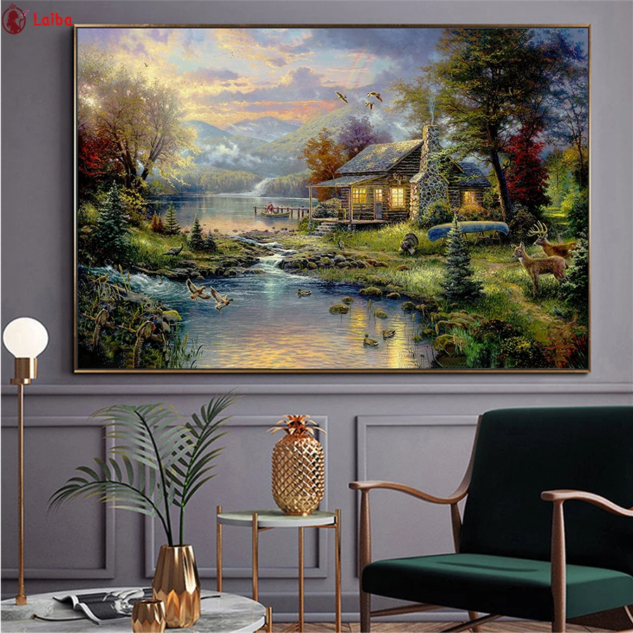 

photo custom Abstract art, rural natural scenery diy diamond embroidery diamond painting full square round drill diamond mosaic