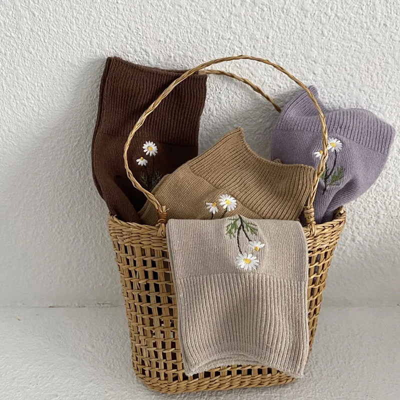 Женские носки с цветочной вышивкой Осень-зима 2023 модные женские винтажные