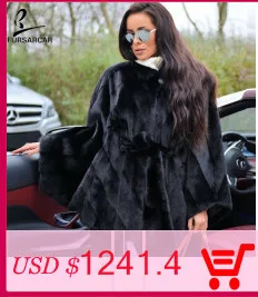 FURSARCAR новая зимняя темно-серая шуба из настоящей норки для женщин, шуба с воротником-стойкой, Женская Роскошная Шуба из норки