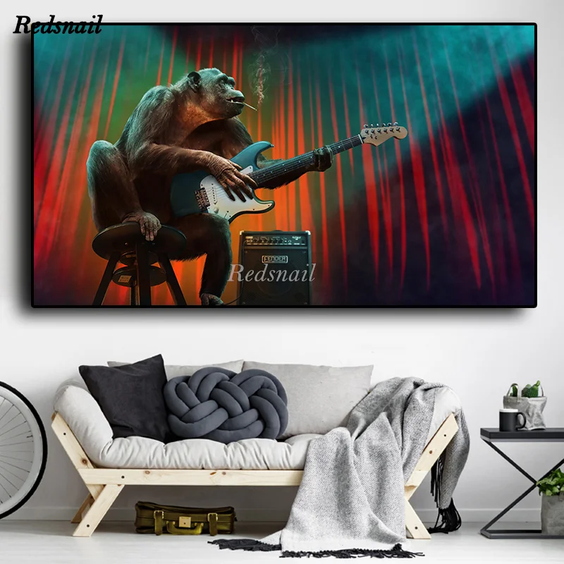 

Большая мозаика 5D с изображением обезьяны, играющей на гитаре, «сделай сам», алмазная вышивка 5D, абстрактная Горилла EE1255