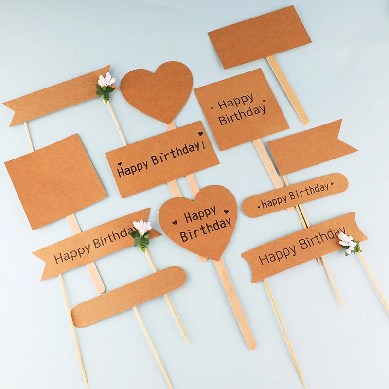 

3pcs Cake Decoration Simple Kraftpaper Happy Birtdhay Cake Toppers Baking Cupcake Dessert Cake Decoration Party Supplies