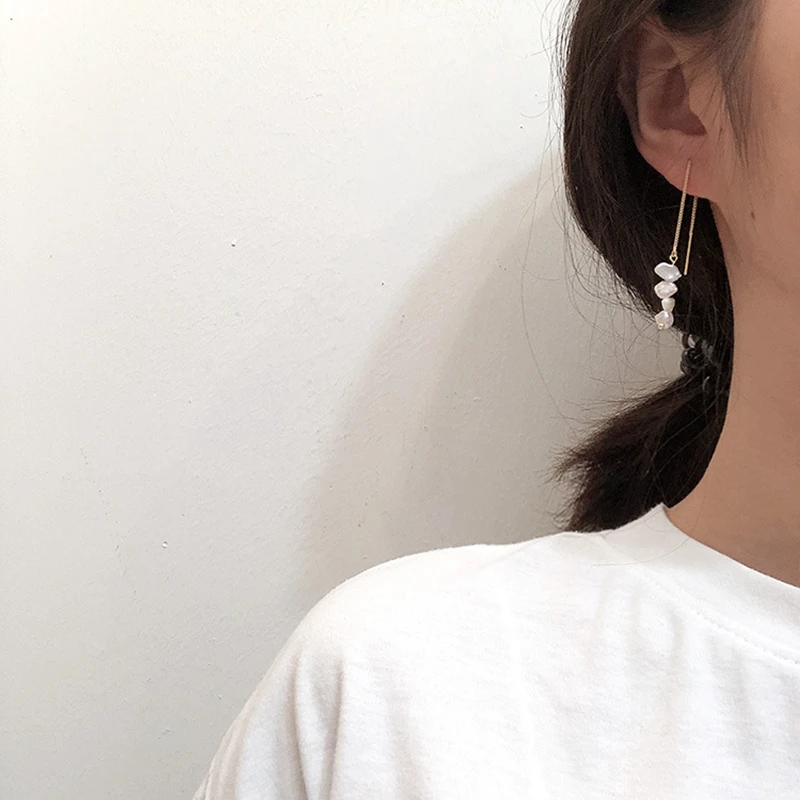 Женские длинные серьги с пресноводным жемчугом подвески в Корейском стиле