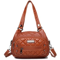 women soft leather handbags diamond lattice crossbody bags lady sac casual tote bag female shoulder bags rivet vintage hobos bag