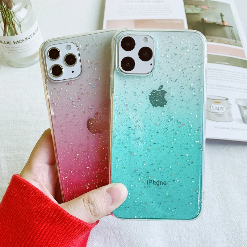 Мягкий силиконовый прозрачный чехол из ТПУ с градиентными блестками для iPhone 6 6s 7 8