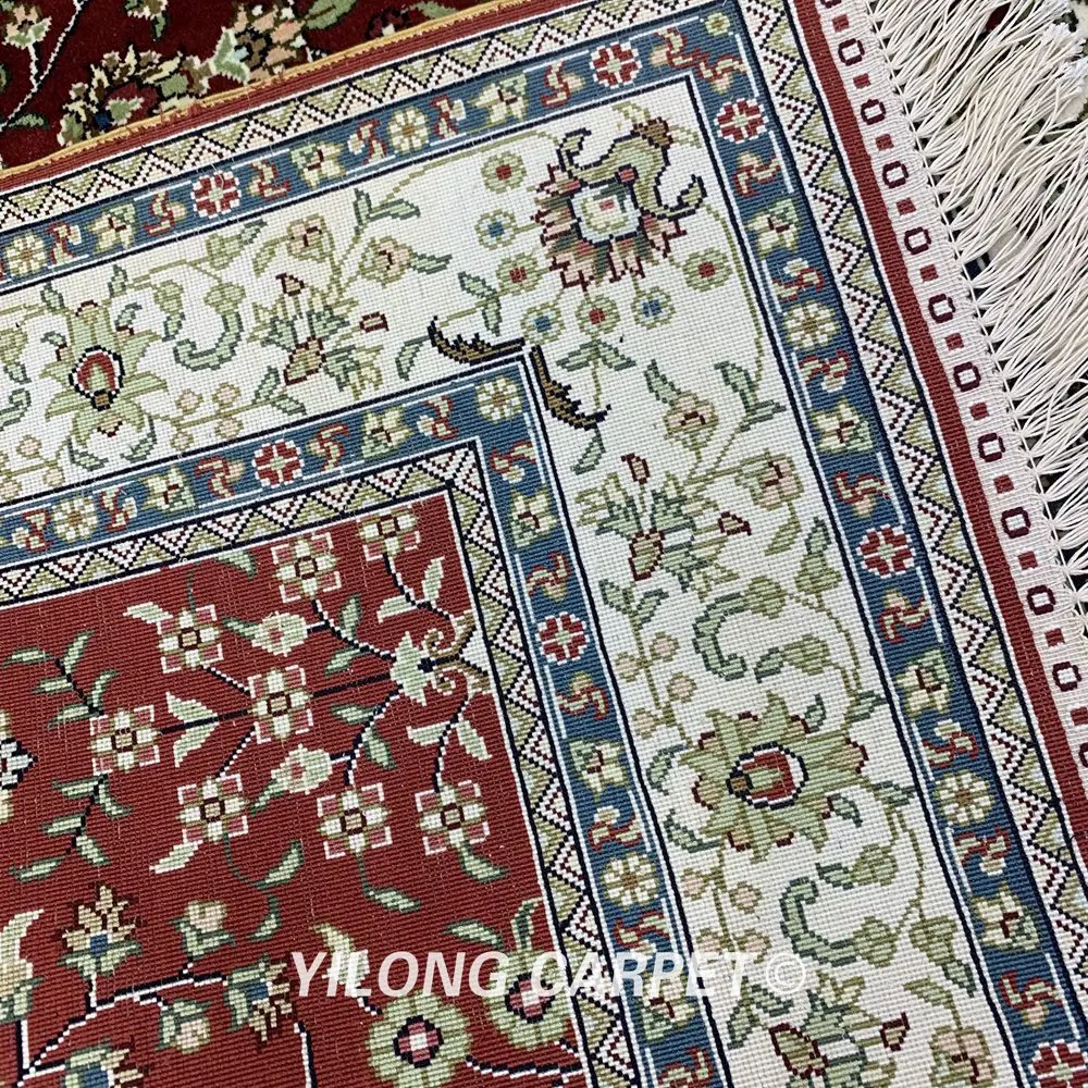Yilong 3 'x 5' Античный персидский шелковый коврик Тебриз Красный винтажный