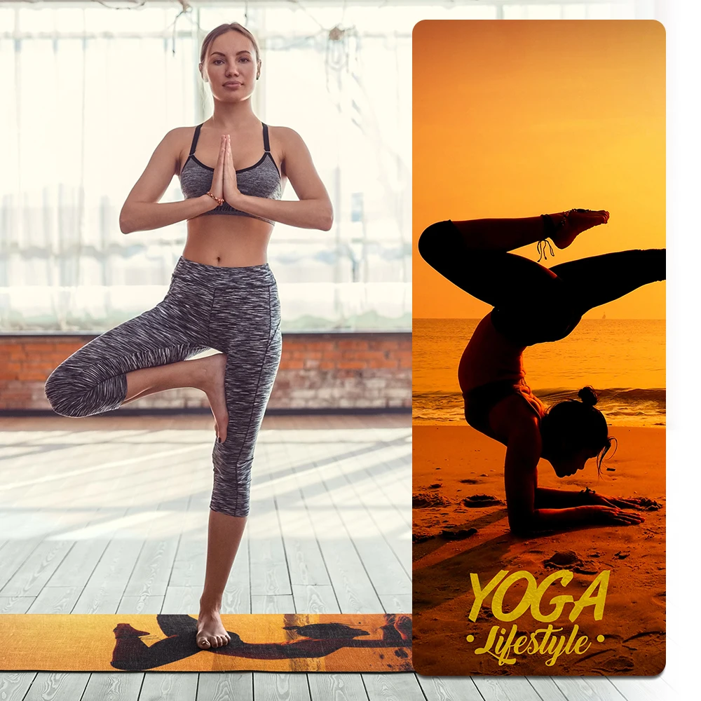 Коврик для йоги из натурального каучука с принтом замши нескользящий | Спорт и