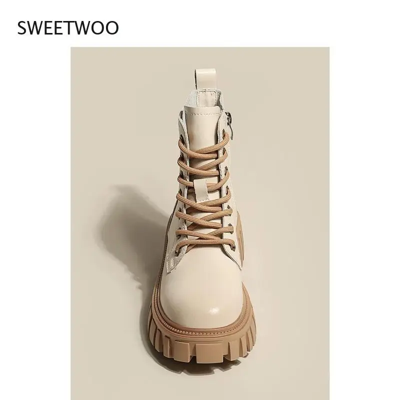 Short boots middle calf black and blue women 2021 autumn and winter thick bottom British style rock women's shoes designer