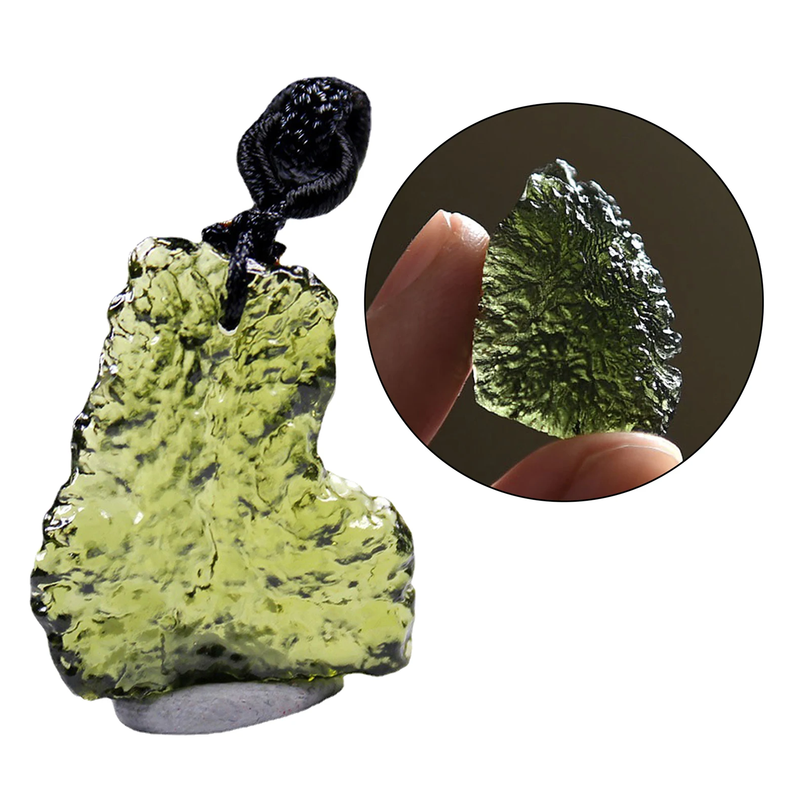 

Exquisite Moldavite Green Crystal Stone Necklace Pendant Apotropaic with Cord Energy Stone Jewelry