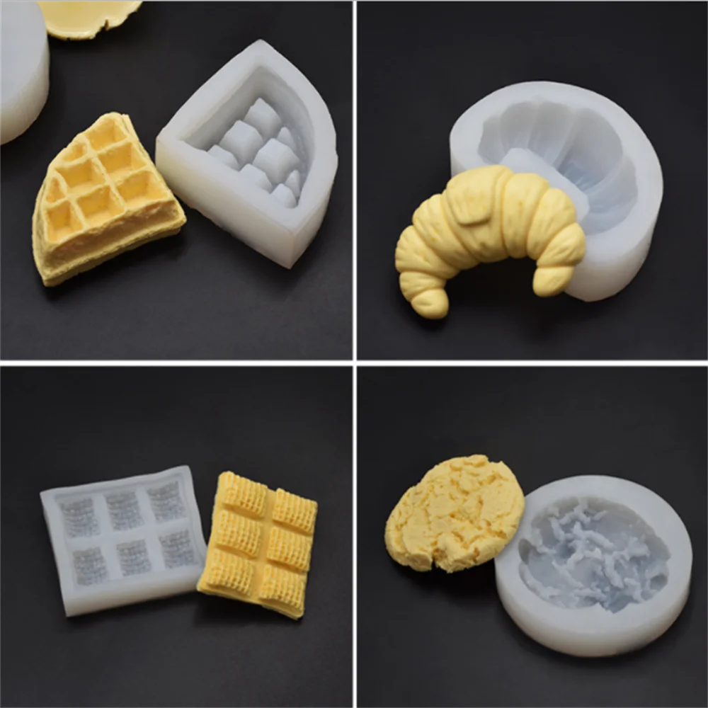 3D Ins Simulation Large Waffle Candle Silicone Molds DIY Cookies Croissant Donut Handmade Making Wax Cake Plaster Mould Baking | Дом и сад