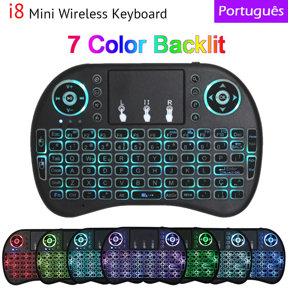 Беспроводная мини-клавиатура с подсветкой 7 цветов i8 Air Mouse тачпадом для Android TV Box