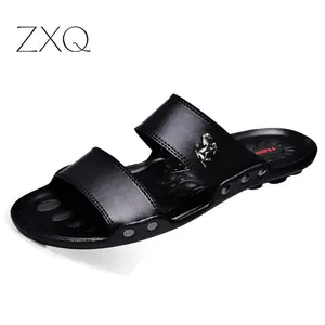 Мужские сандалии из ПУ кожи, пляжные шлепанцы, летняя обувь, черный цвет