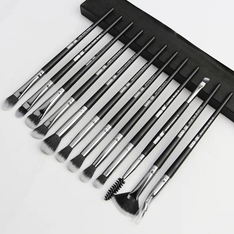 silver- 12pcs Набор кистей для макияжа, набор для 6/12 шт Тени для век консилер смешивания подводка для глаз для бровей и ресниц кисти для румян Портативный набор кистей для макияжа глаз - Handle Color: silver- 12pcs