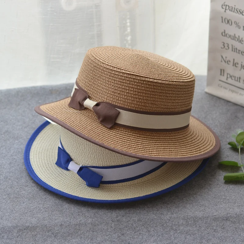 2021 Summer Beach Hat Female Casual Panama Simple Visor Women Flat Brim Bowknot Straw Cap Girls Sun | Аксессуары для одежды