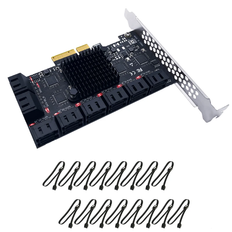 

Chia Mining Riser PCIE SATA Expansion Card PCI Express 4X to 16 Ports SATA 3.0 6Gbps PCI-E SATA III Multiplier Hard Disk Adapter