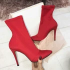 2020 Для женщин 11,5 см высокие каблуки Шелковый носок растягивающиеся сапоги на шпильке; Босоножки на каблуке; Цвет красный, неоновая ботильоны 42 обувь