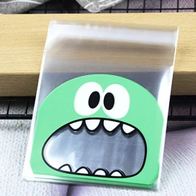 green 100 шт милый большой Teech пасть чудовища пластиковый пакет для печенья на день рождения или свадьбу подарочная упаковка для конфет Сумки OPP самоклеющиеся вечерние сувениры - Цвет: green