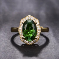925 fashion temperament inlaid zircon emerald oval simulation green tourmaline adjustable ring women exquisite jewelry wholesale