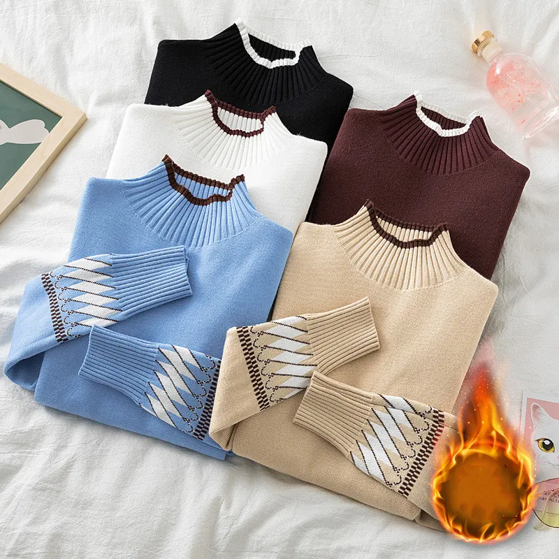 

Women Turtleneck Sweater Straight Ladies Winter Sueter Famale Knitting Autumn Korean Casual Streetwear Pullovers Tops