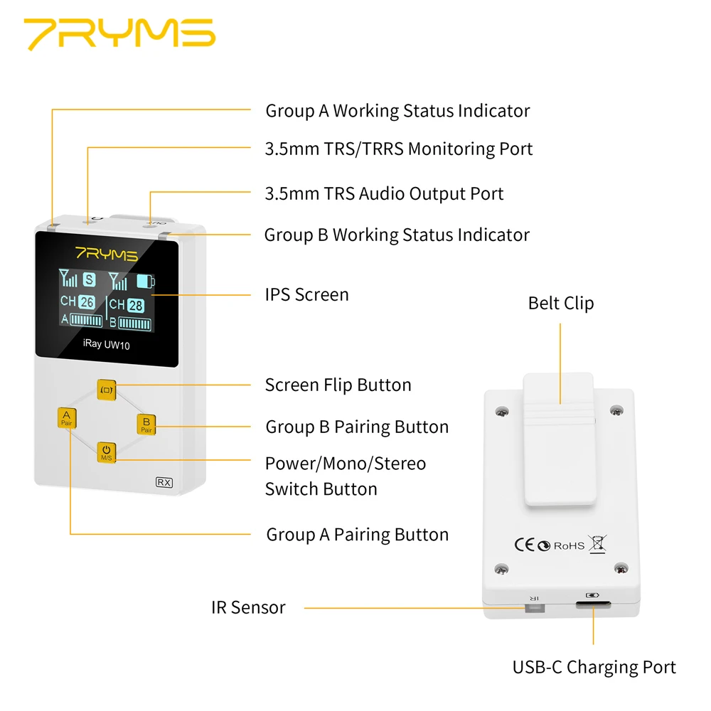 Беспроводной микрофон 7YRMS iRay UW10 многофункциональный мини-микрофон для