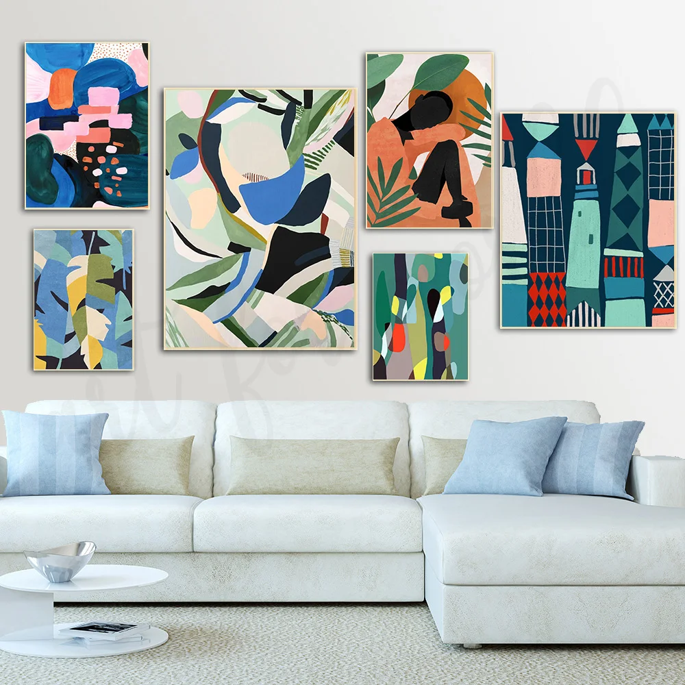 Искусственная картина маслом в стиле бохо Женщина Сидящая листья абстрактное