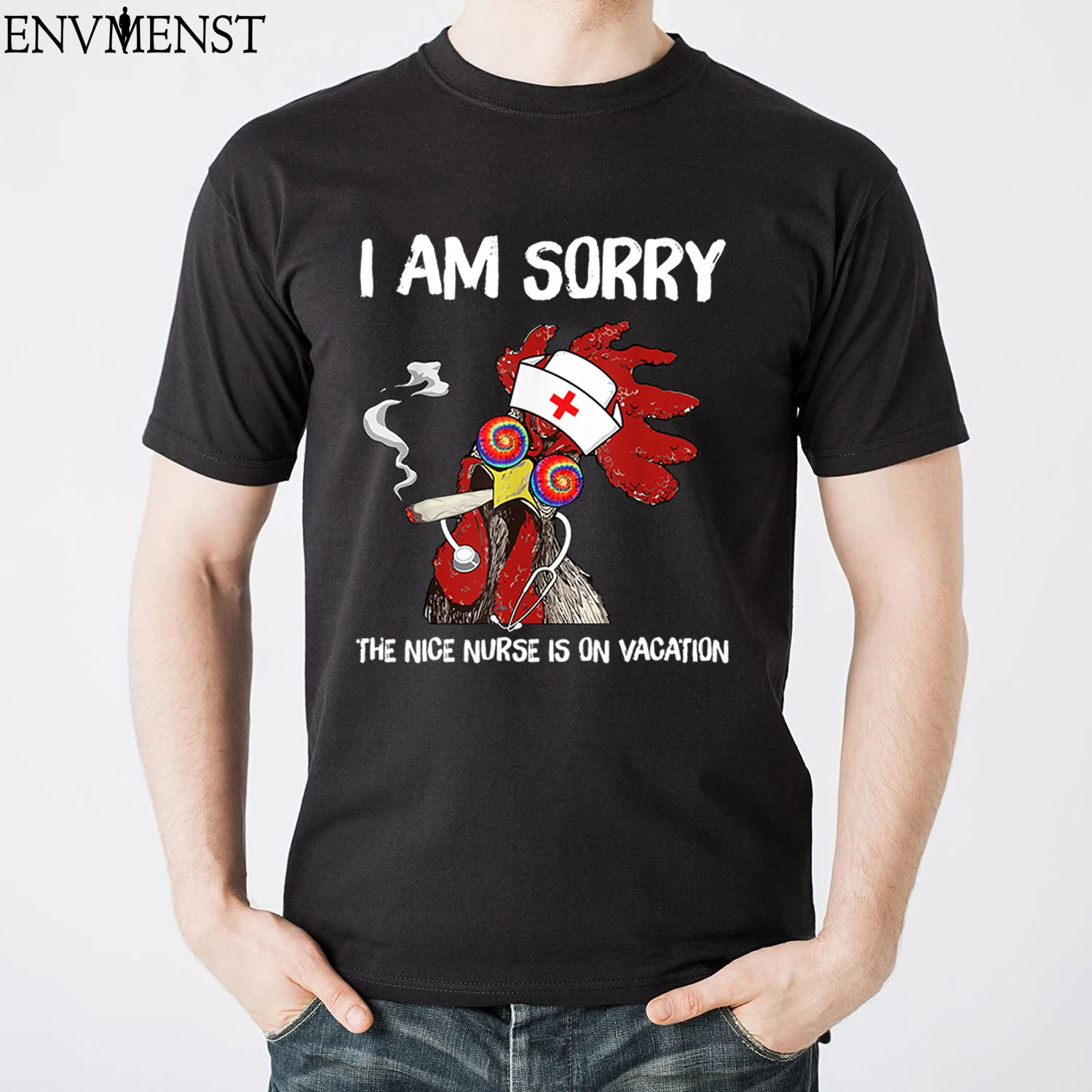 

Graphic Men Top I Am Sorry The Nice Nurse Is on Vacation Funny Chicken Lover Vintage T Shirt Male Funny Oversized Female T-shirt