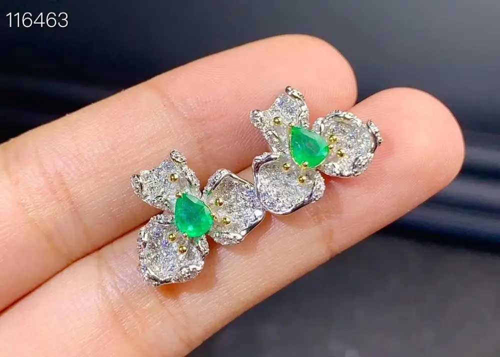 Новый натуральный изумруд серьги 925 серебро двухцветные покрытие наносится