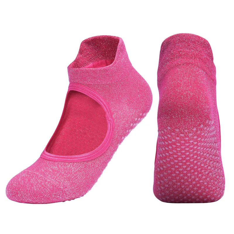 Rose 1 пара, Нескользящие женские носки для йоги, пилатеса, женские дышащие спортивные хлопковые носки с серебряной проволокой для помещений, для спортзала, блестящие носки для танцев, calcetas depo - Цвет: Rose