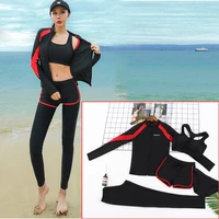 female rashguard 5pcs set long sleeve swimsuit full bathing suits activewear tracksuit yoga surf slim fit lycra sports for women