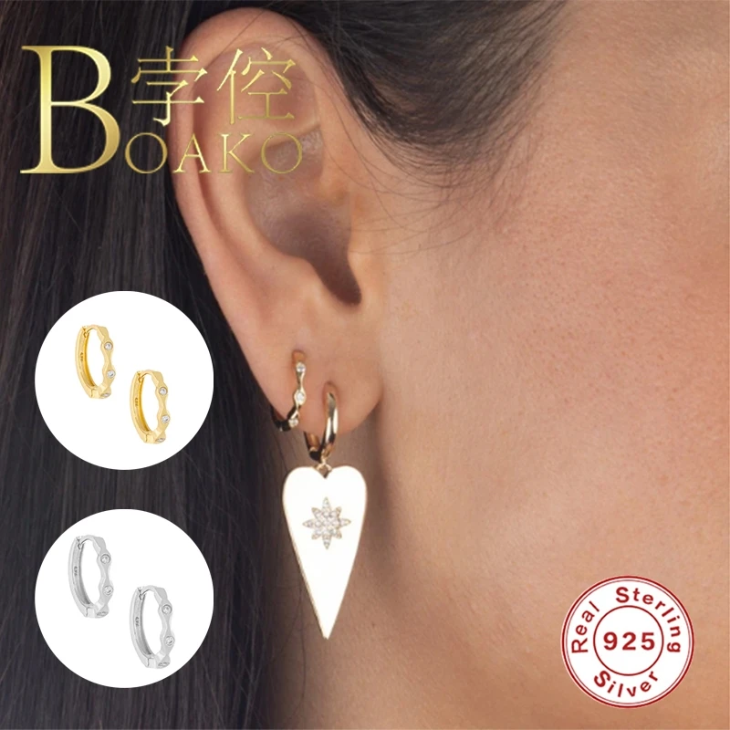 

BOAKO 925 Sterling Silver Earrings Hoops Piercing Diamond Earrings For Women Couple Jewelry Fashionable Zircon Lurury