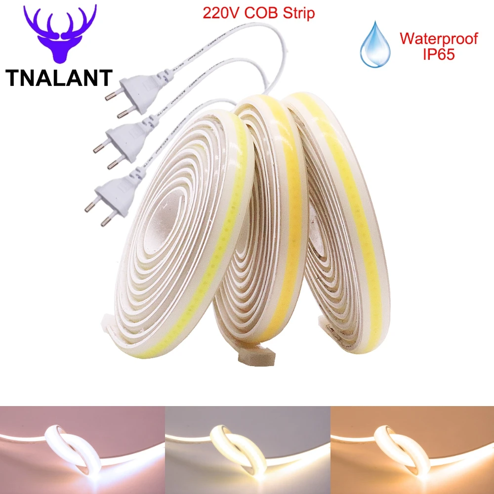 Светодиодная лента COB 280 В переменного тока, 3000 светодиодов/м, 12 мм, водонепроницаемая, IP65, CRI 90, высокая яркость, гибкая светодиодная лента COB 4000K, 6000K, K Светодиодная лента COB 280 В переменного тока, 3000 светодиодов/м, 12 мм, водонепроницаемая, IP65, CRI 90, высокая яркость, гибкая светодиодная лента COB 4000K, 6000K, K